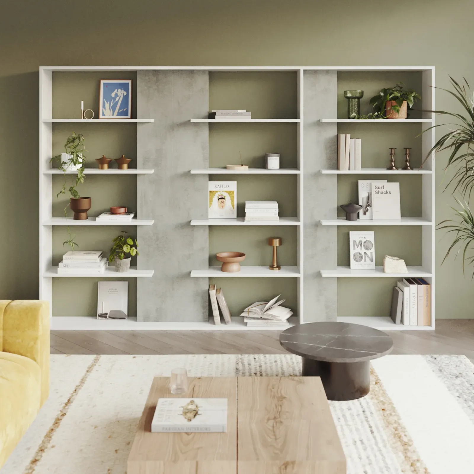 Garnero Arredamenti Librerie Ufficio|Librerie-Libreria 270x180h cm moderna design bianco opaco cemento Libris Aline 3 Bianco Opaco - Cemento