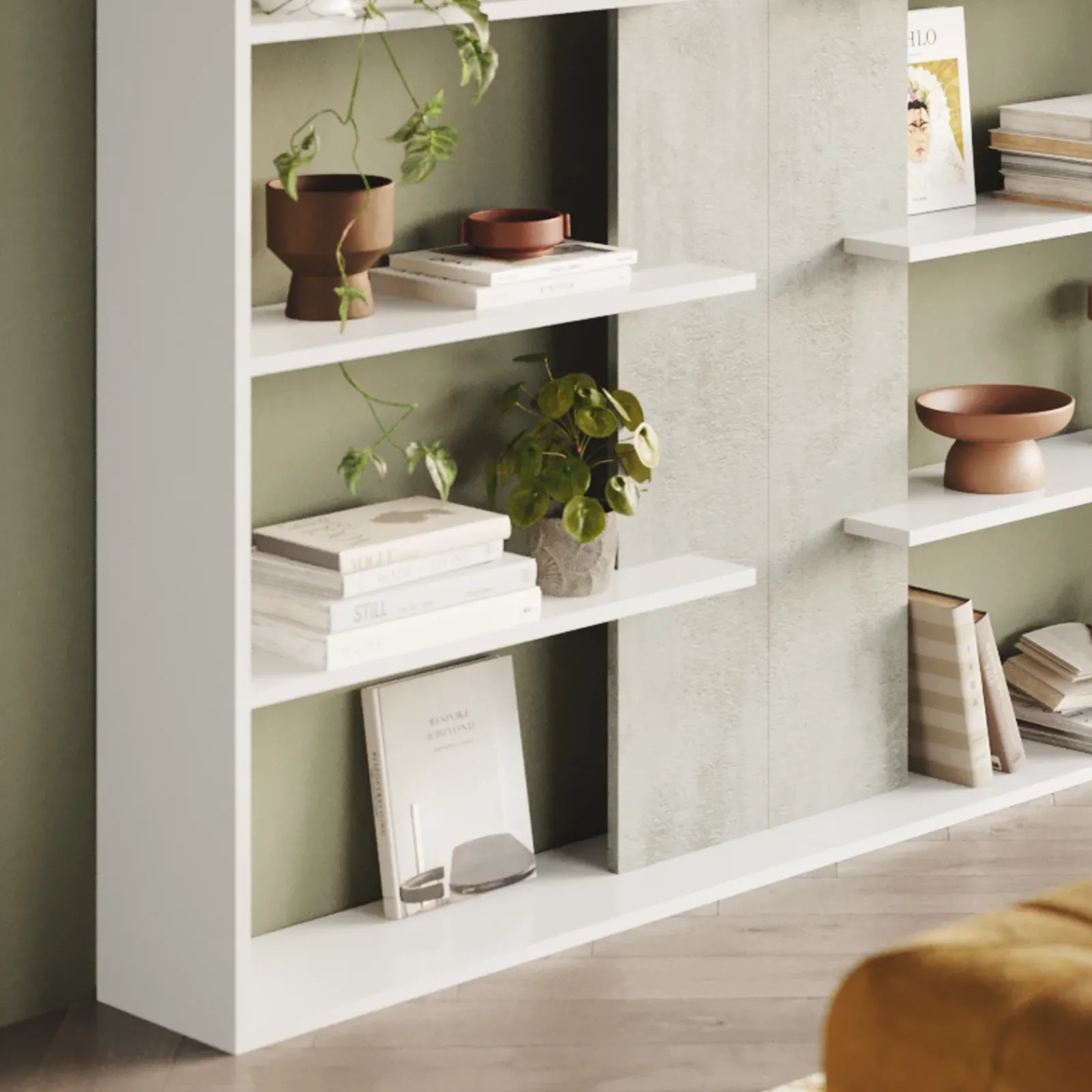 Garnero Arredamenti Librerie Ufficio|Librerie-Libreria 270x180h cm moderna design bianco opaco cemento Libris Aline 3 Bianco Opaco - Cemento