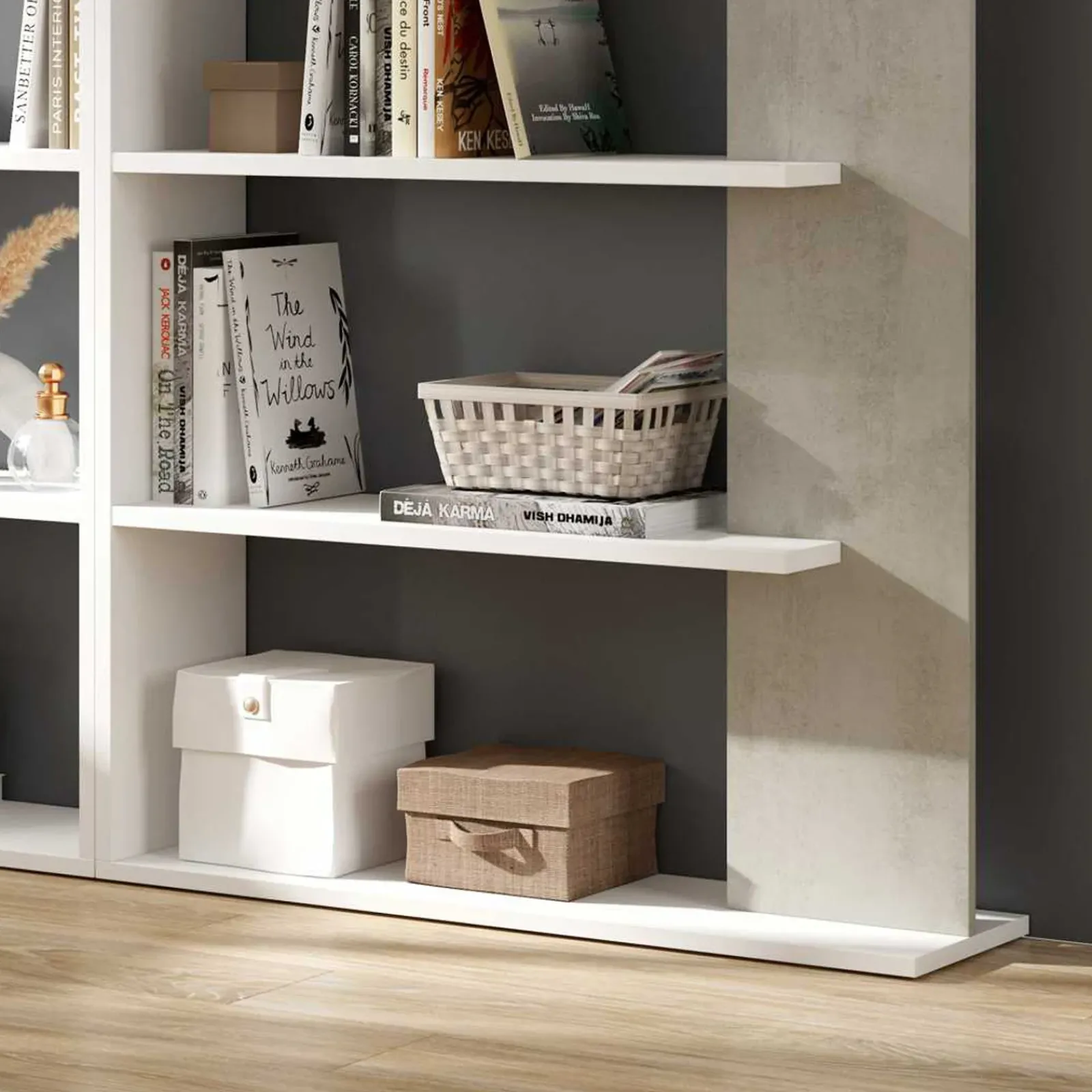 Garnero Arredamenti Librerie Ufficio|Librerie-Libreria 180x180h cm moderna design bianco opaco cemento Aline 2 Bianco Opaco - Cemento