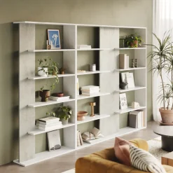Garnero Arredamenti Librerie Ufficio|Librerie-Libreria 270x180h cm moderna design bianco opaco cemento Biblio Aline 3 Bianco Opaco - Cemento