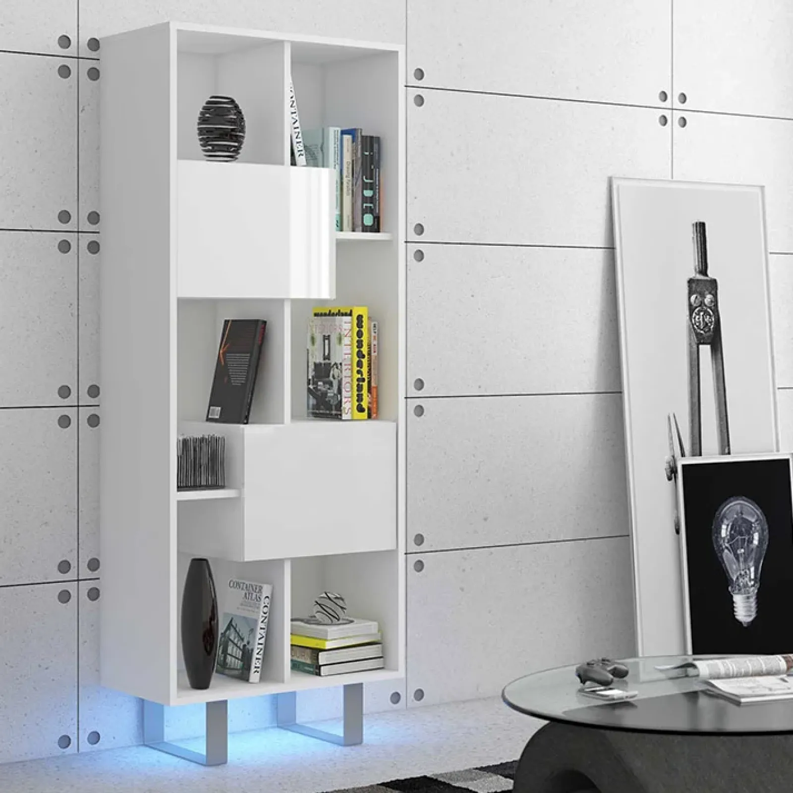 Garnero Arredamenti Librerie|Librerie-Libreria 60x165h cm moderna design bianco opaco e lucido Kelli