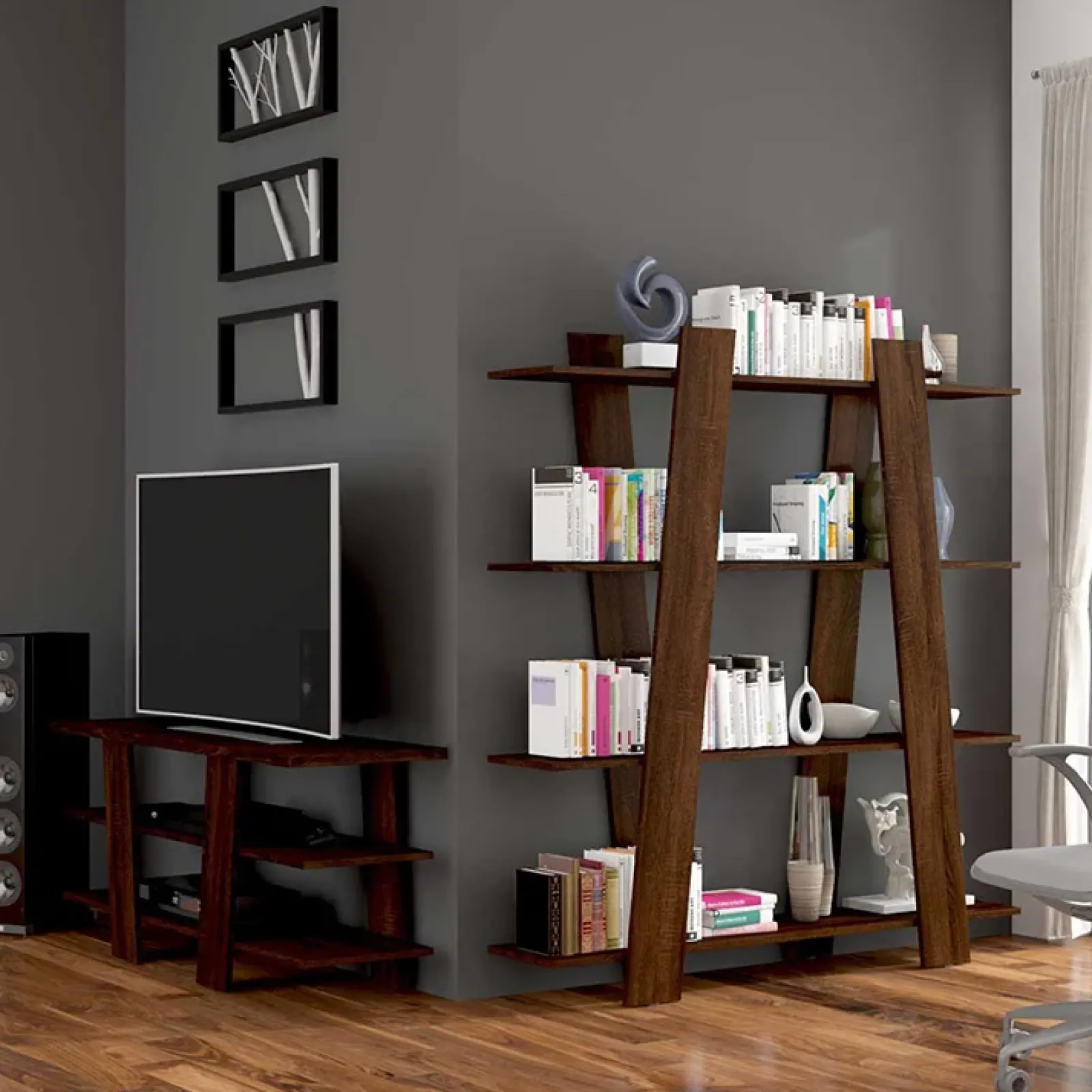 Garnero Arredamenti Librerie|Librerie-Libreria 140x151h cm soggiorno moderna rovere scuro Cosmo