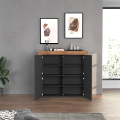 Garnero Arredamenti Credenza Alta|Credenze Moderne-Madia alta moderna 140x130h cm antracite rovere Block Antracite - Rovere