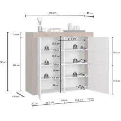 Garnero Arredamenti Credenza Alta|Credenze Moderne-Madia alta moderna 140x130h cm antracite rovere Block Antracite - Rovere