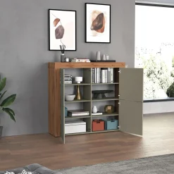 Garnero Arredamenti Credenza Alta|Credenze Moderne-Madia alta moderna 140x130h cm tortora rovere Block Tortora - Rovere
