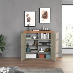 Garnero Arredamenti Credenza Alta|Credenze Moderne-Madia alta moderna 140x130h cm tortora rovere Block Tortora - Rovere