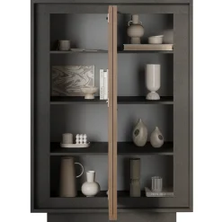 Garnero Arredamenti Credenza Alta|Credenze Moderne-Madia alta 106x171h cm 2 ante antracite rovere scuro Deluxe Rovere Rustico - Antracite