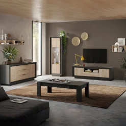 Garnero Arredamenti Credenza Alta|Credenze Moderne-Madia alta 106x171h cm 2 ante antracite rovere chiaro Deluxe Rovere - Antracite