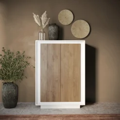 Garnero Arredamenti Credenza Alta|Credenze Moderne-Madia alta 106x171h cm 2 ante bianco opaco rovere scuro Deluxe Rovere Rustico - Bianco opaco