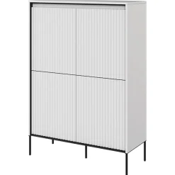 Garnero Arredamenti Credenza Alta-Madia alta 98x140h cm 4 ante con led cannettato nero Camelia Bianco Opaco