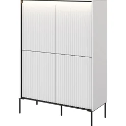 Garnero Arredamenti Credenza Alta-Madia alta 98x140h cm 4 ante con led cannettato nero Camelia Bianco Opaco