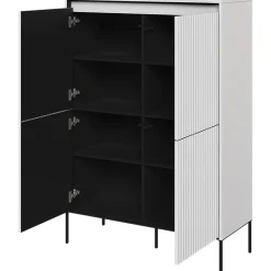 Garnero Arredamenti Credenza Alta-Madia alta 98x140h cm 4 ante con led cannettato nero Camelia Bianco Opaco