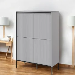 Garnero Arredamenti Credenza Alta-Madia alta 98x140h cm 4 ante con led cannettato nero Camelia Grigio