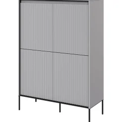 Garnero Arredamenti Credenza Alta-Madia alta 98x140h cm 4 ante con led cannettato nero Camelia Grigio