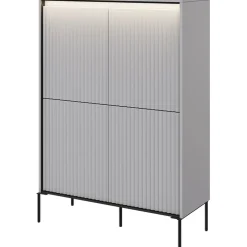 Garnero Arredamenti Credenza Alta-Madia alta 98x140h cm 4 ante con led cannettato nero Camelia Grigio
