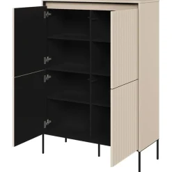 Garnero Arredamenti Credenza Alta-Madia alta 98x140h cm 4 ante con led cannettato nero Camelia Beige
