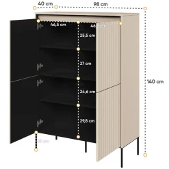 Garnero Arredamenti Credenza Alta-Madia alta 98x140h cm 4 ante con led cannettato nero Camelia Beige
