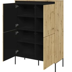 Garnero Arredamenti Credenza Alta-Madia alta 98x140h cm 4 ante con led cannettato nero Camelia Rovere Rustico