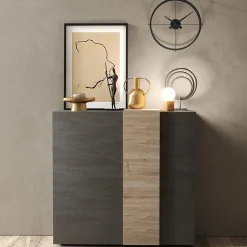 Garnero Arredamenti Credenza Alta|Madie Moderne-Madia alta 121x113h cm 2 ante moderna titanio rovere Universal Antracite - Rovere
