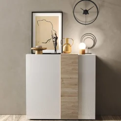 Garnero Arredamenti Credenza Alta|Madie Moderne-Madia alta 121x113h cm 2 ante moderna bianco lucido rovere Universal Bianco Lucido - Rovere