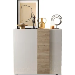 Garnero Arredamenti Credenza Alta|Madie Moderne-Madia alta 121x113h cm 2 ante moderna  bianco lucido rovere Universal Bianco Lucido - Rovere