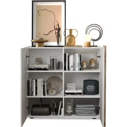 Garnero Arredamenti Credenza Alta|Madie Moderne-Madia alta 121x113h cm 2 ante moderna  bianco lucido rovere Universal Bianco Lucido - Rovere