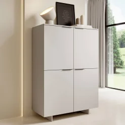 Garnero Arredamenti Credenza Alta|Credenze Moderne-Madia alta 100x145h cm 4 ante soggiorno grigio Stone