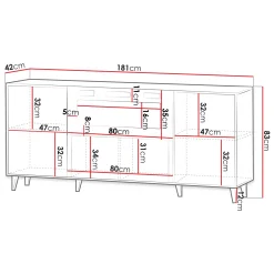 Garnero Arredamenti Camino Elettrico|Credenze Moderne-Madia con camino 181x83h cm moderno cannettato Essence Quercia