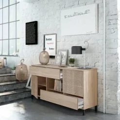 Garnero Arredamenti Credenze Moderne|Madie Moderne-Madia moderna 151x80h cm 2 ante industrial rovere cannettato Lopez