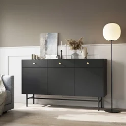 Garnero Arredamenti Credenze Moderne|Madie Moderne-Madia moderna 155x90h cm 3 ante 3 cassetti nero Eterna Nero Opaco