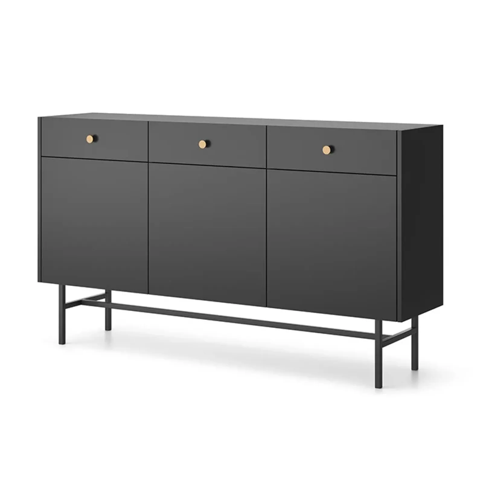 Garnero Arredamenti Credenze Moderne|Madie Moderne-Madia moderna 155x90h cm 3 ante 3 cassetti nero Eterna Nero Opaco
