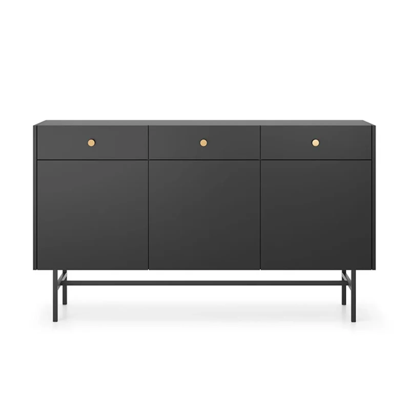 Garnero Arredamenti Credenze Moderne|Madie Moderne-Madia moderna 155x90h cm 3 ante 3 cassetti nero Eterna Nero Opaco