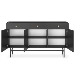 Garnero Arredamenti Credenze Moderne|Madie Moderne-Madia moderna 155x90h cm 3 ante 3 cassetti nero Eterna Nero Opaco