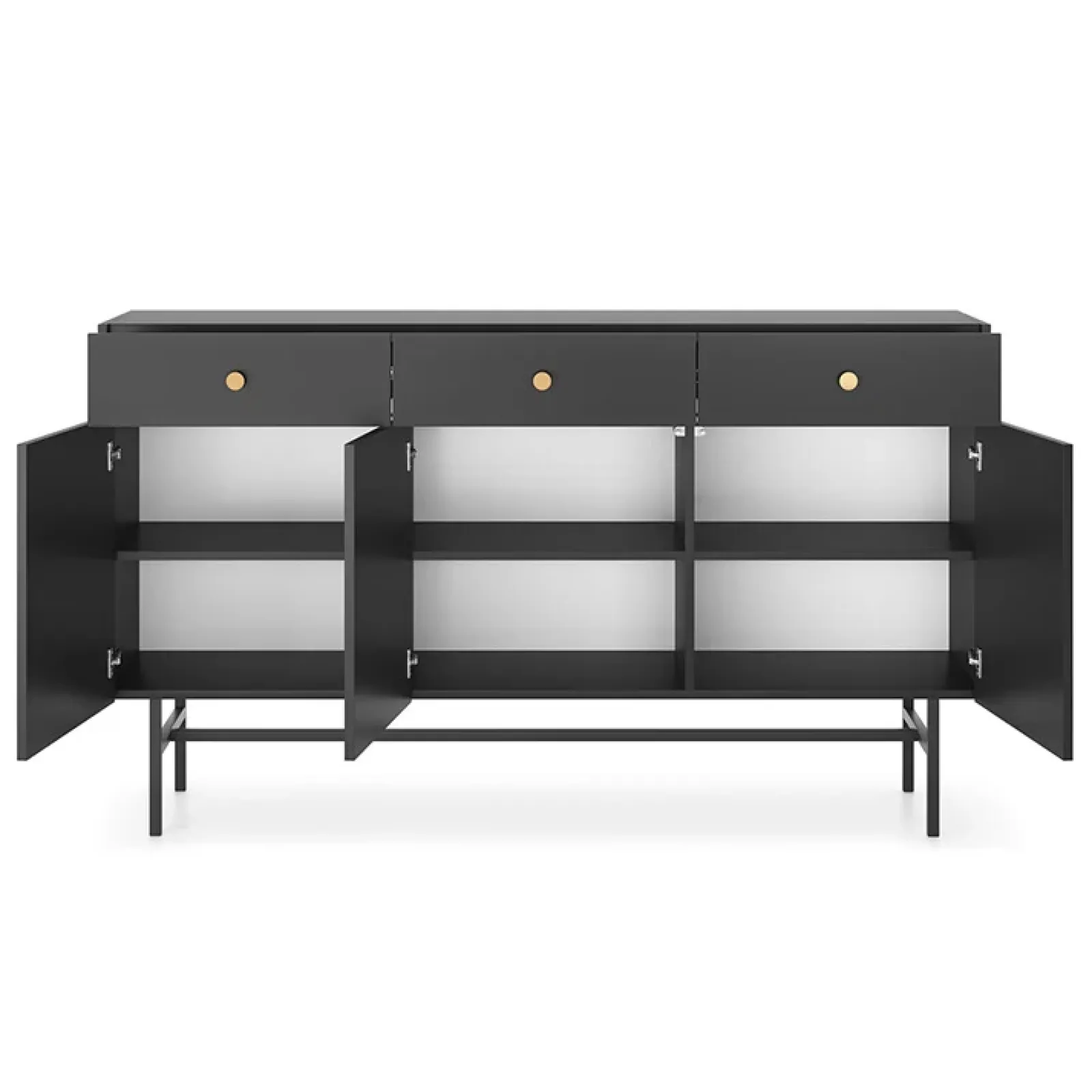 Garnero Arredamenti Credenze Moderne|Madie Moderne-Madia moderna 155x90h cm 3 ante 3 cassetti nero Eterna Nero Opaco