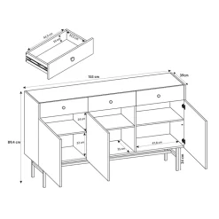 Garnero Arredamenti Credenze Moderne|Madie Moderne-Madia moderna 155x90h cm 3 ante 3 cassetti nero Eterna Nero Opaco
