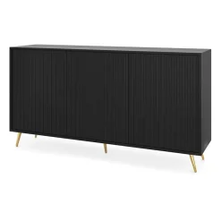 Garnero Arredamenti Credenze Moderne|Madie Moderne-Madia moderna 154x78h cm 3 ante nero cannettato Celestia Nero Opaco