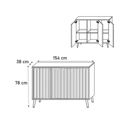 Garnero Arredamenti Credenze Moderne|Madie Moderne-Madia moderna 154x78h cm 3 ante nero cannettato Celestia Nero Opaco
