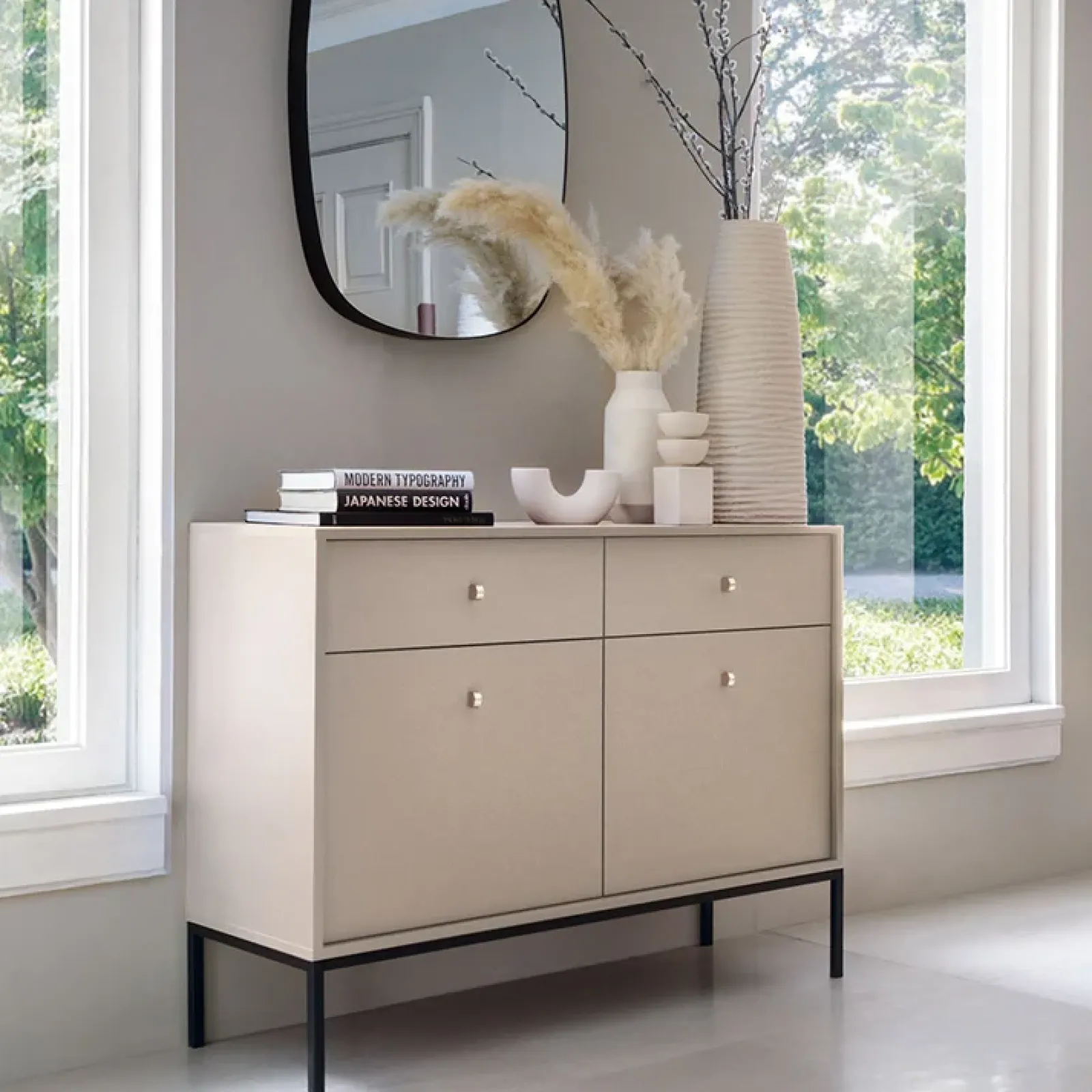 Garnero Arredamenti Credenze Moderne|Madie Moderne-Madia moderna 104x83h cm 2 ante con cassetti soggiorno Glory Beige