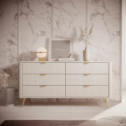 Garnero Arredamenti Cassettiera|Cassettiera-Madia moderna 163x81h cm 6 cassetti moderna cannettato Ramis Beige