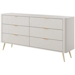Garnero Arredamenti Cassettiera|Cassettiera-Madia moderna 163x81h cm 6 cassetti moderna cannettato Ramis Beige