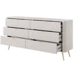 Garnero Arredamenti Cassettiera|Cassettiera-Madia moderna 163x81h cm 6 cassetti moderna cannettato Ramis Beige