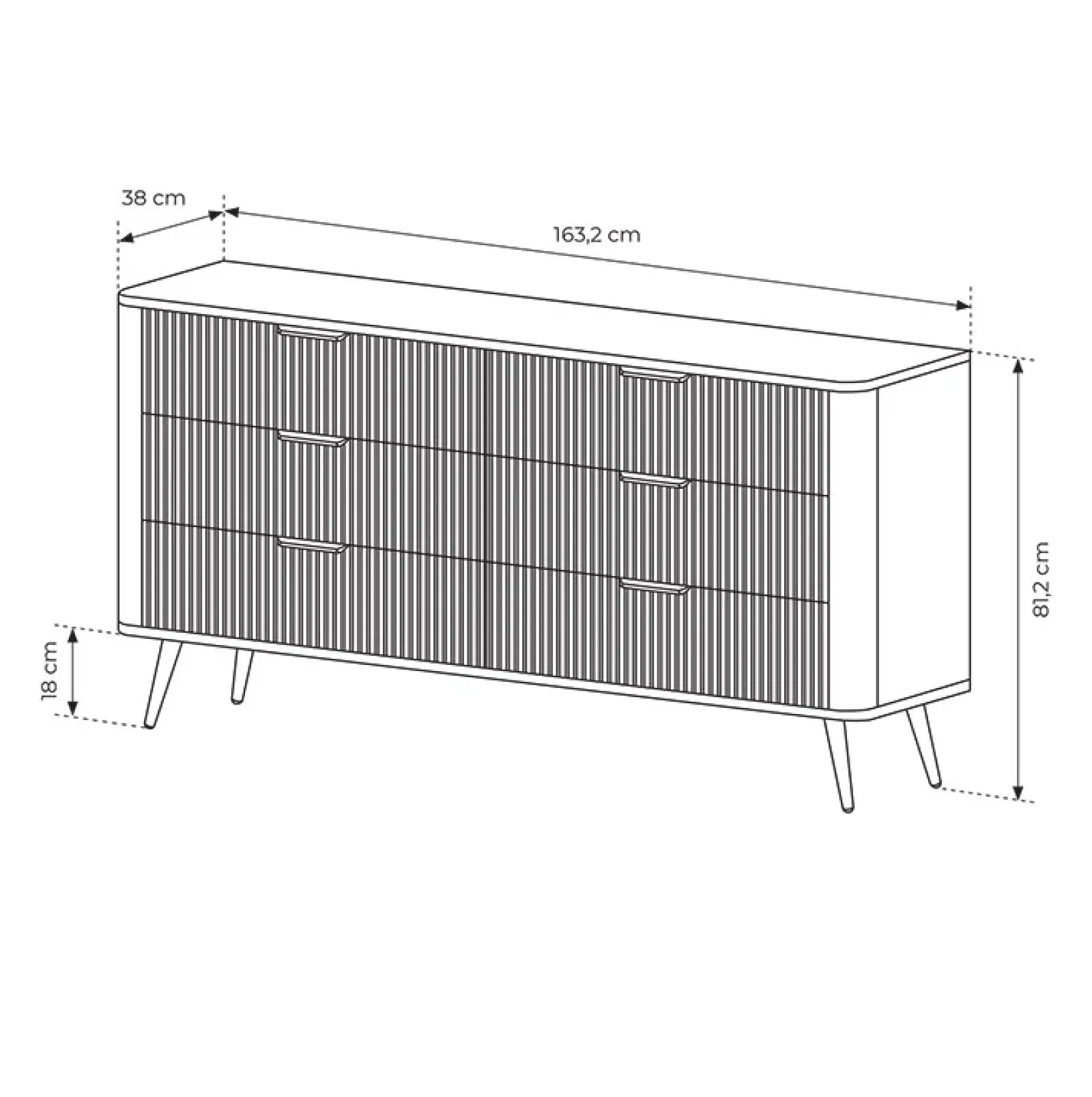 Garnero Arredamenti Cassettiera|Cassettiera-Madia moderna 163x81h cm 6 cassetti moderna cannettato Ramis Beige