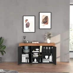 Garnero Arredamenti Credenze Moderne|Madie Moderne-Madia moderna 155x85h cm antracite rovere Block Antracite - Rovere