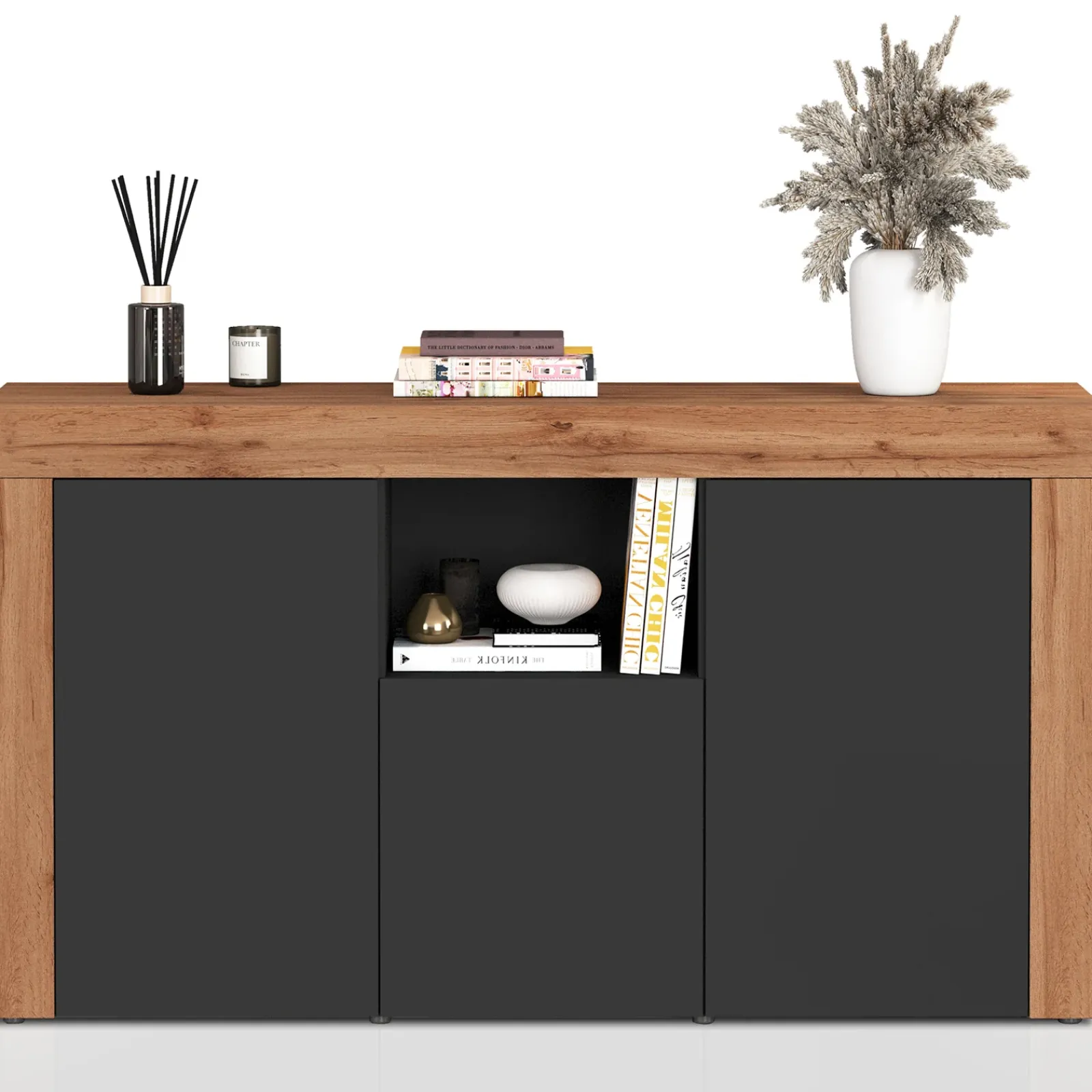 Garnero Arredamenti Credenze Moderne|Madie Moderne-Madia moderna 155x85h cm antracite rovere Block Antracite - Rovere