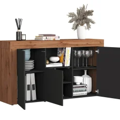 Garnero Arredamenti Credenze Moderne|Madie Moderne-Madia moderna 155x85h cm antracite rovere Block Antracite - Rovere