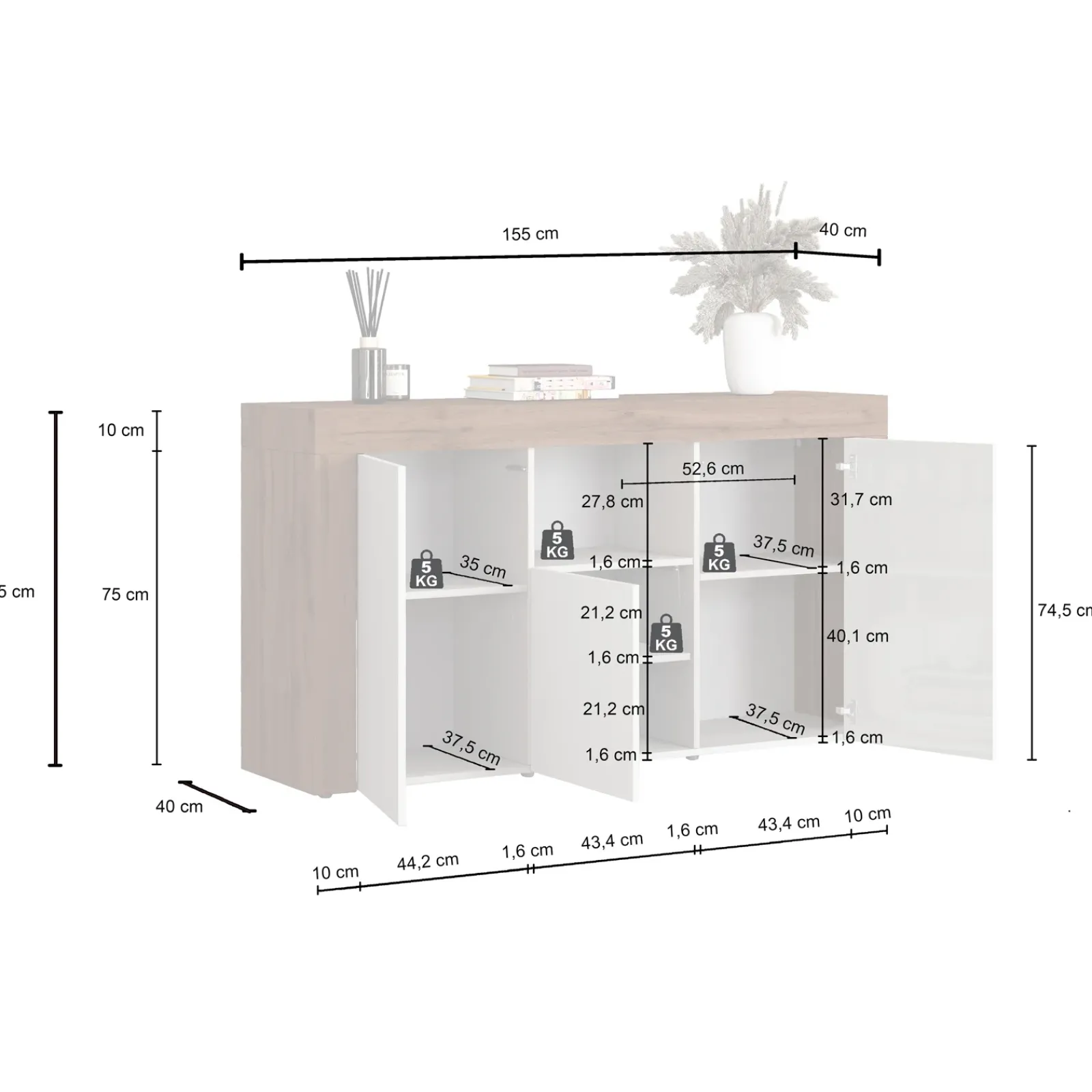 Garnero Arredamenti Credenze Moderne|Madie Moderne-Madia moderna 155x85h cm antracite rovere Block Antracite - Rovere