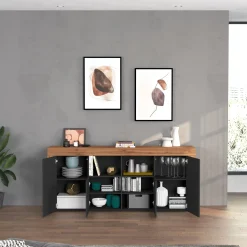 Garnero Arredamenti Credenze Moderne|Madie Moderne-Madia moderna 200x85h cm antracite rovere Block Antracite - Rovere
