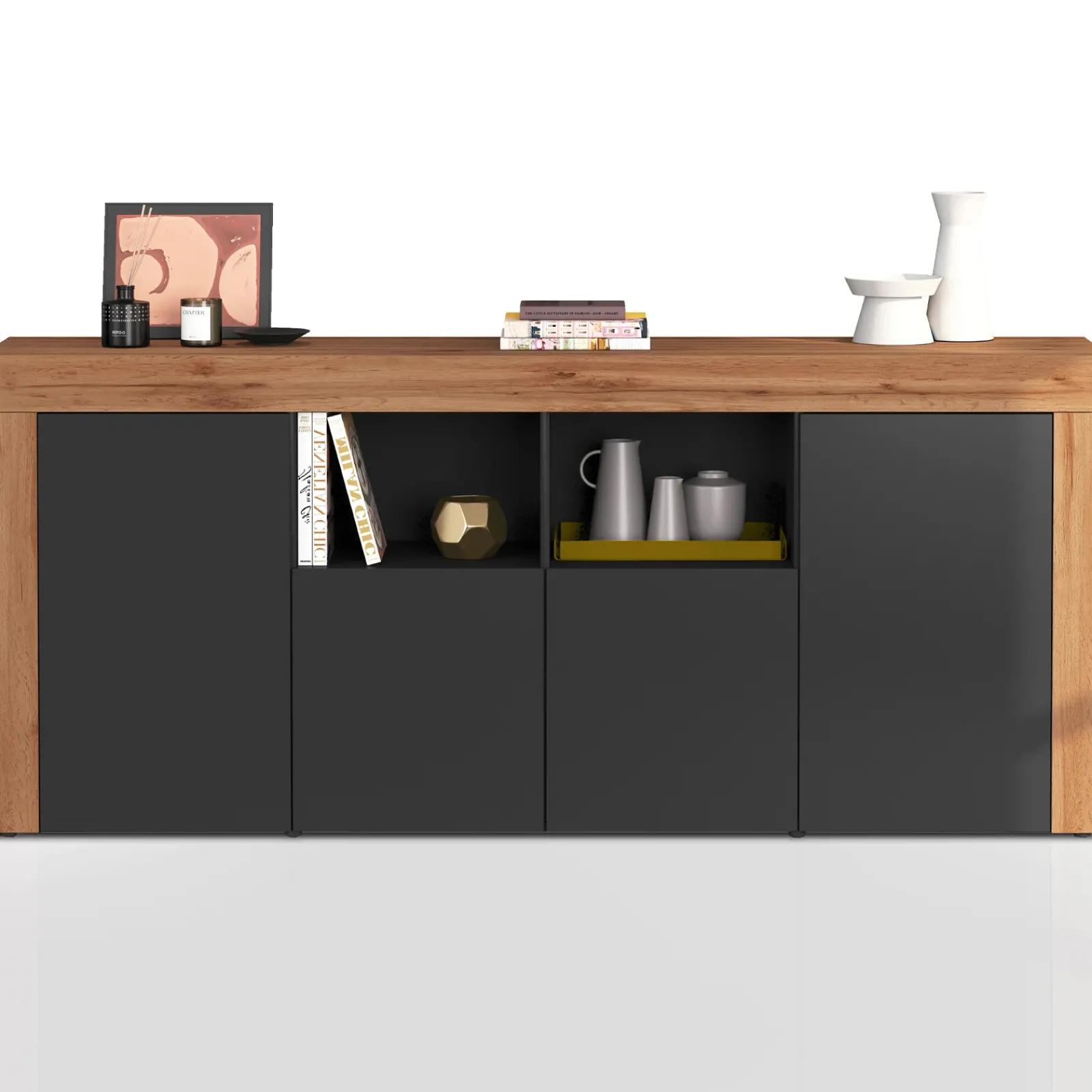 Garnero Arredamenti Credenze Moderne|Madie Moderne-Madia moderna 200x85h cm antracite rovere Block Antracite - Rovere