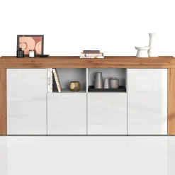 Garnero Arredamenti Credenze Moderne|Madie Moderne-Madia moderna 200x85h cm bianco lucido rovere Block Bianco Lucido - Rovere