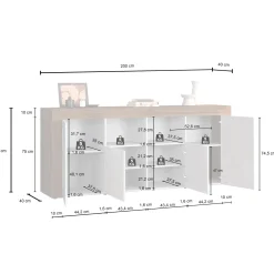 Garnero Arredamenti Credenze Moderne|Madie Moderne-Madia moderna 200x85h cm bianco lucido rovere Block Bianco Lucido - Rovere